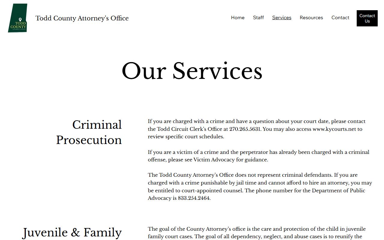 Todd County criminal court records and County Attorney services source