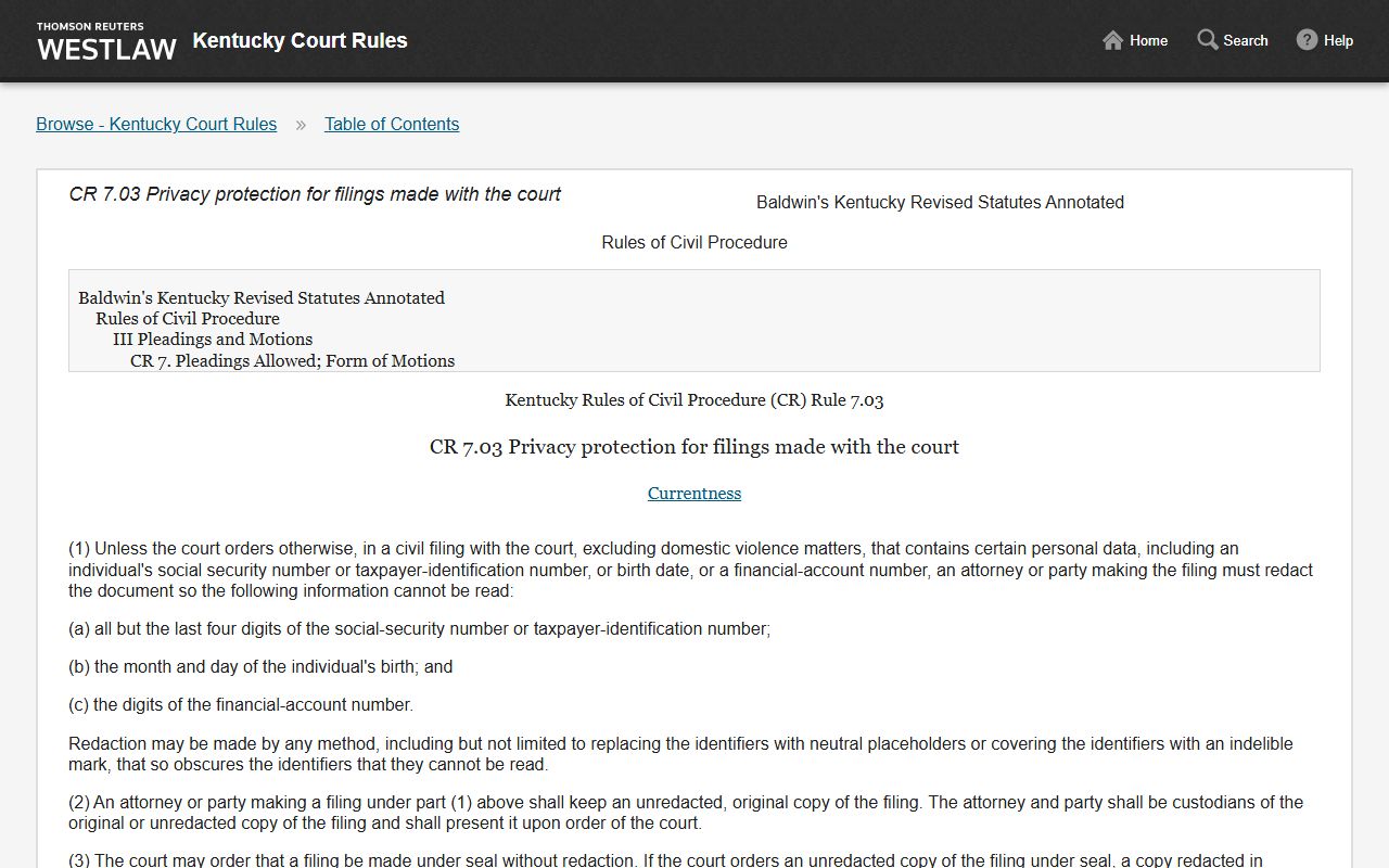 Todd County Circuit Court records privacy protection rule