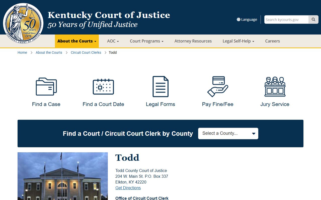 Todd County court records Kentucky Court of Justice county page