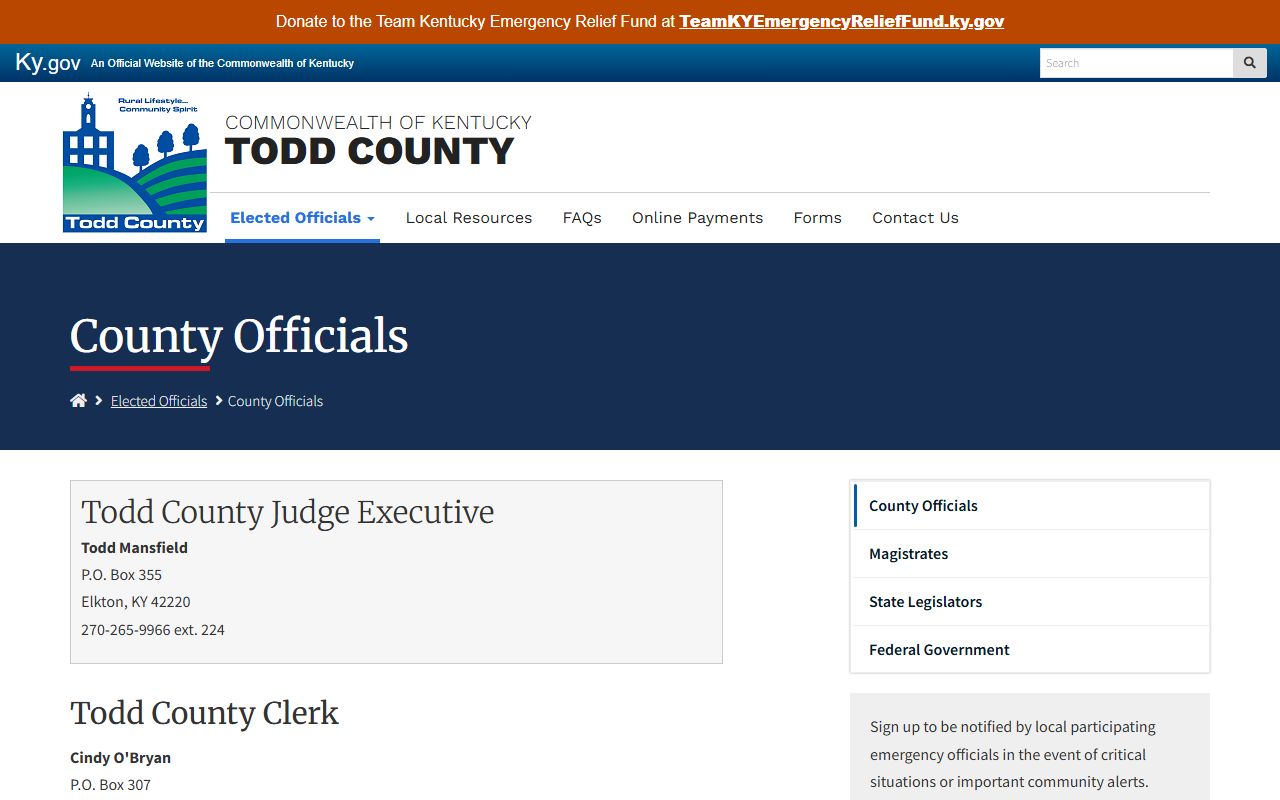 Todd County court records county officials office list